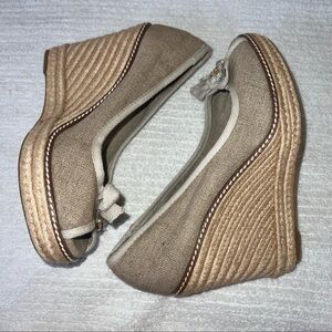 TORY BURCH JACKIE ESPADRILLE WEDGES//LINEN & NATURAL CANVAS//SIZE 10
